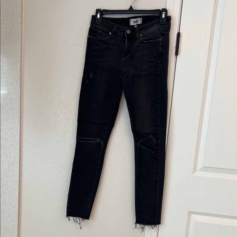 PAIGE Charcoal Low Rise Skinny Jeans